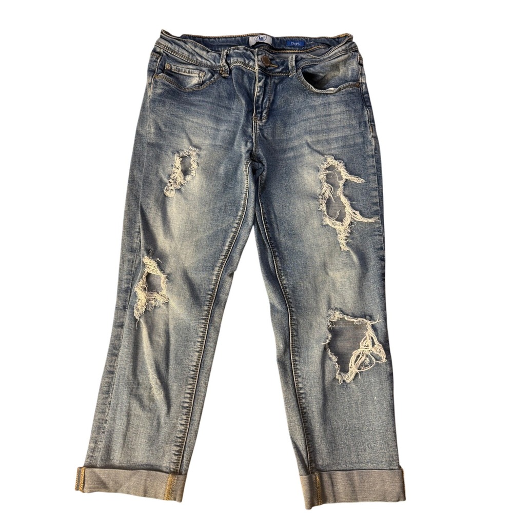 YMI Jeans Womens‎ Size 7 Cropped Distressed Blue Denim Pants